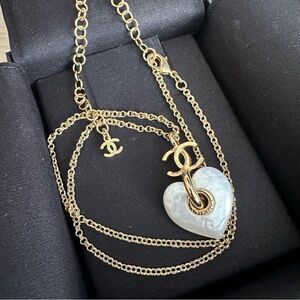 Chanel 2024 Gold and Pearl Heart Necklace NWT
